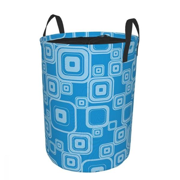 

blue round tunic dirty pocket basket printing waterproof washing bag foldable storage save space bathroom home w012 laundry bags