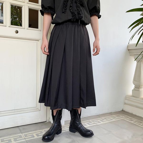 

men's pants 2021 fashion ultra wide leg catwalk casual loose nine-point skirt, Black