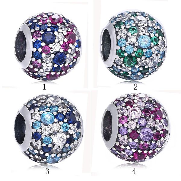 

925 sterling silver pave ball with multi-colored cz charm bead for european style jewelry bracelets and necklaces, Black