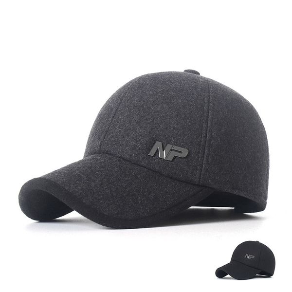 

np woolen baseball men's korean duck tongue winter warm ear cap middle-aged dad thickened cold hat, Blue;gray