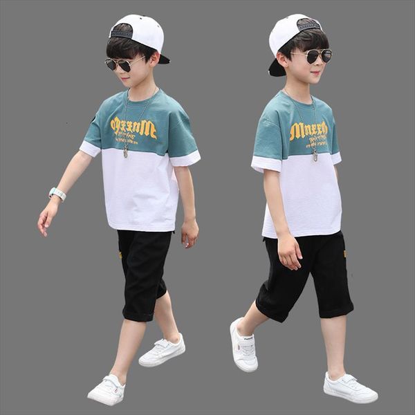 

boys clothes set summer short sleeve t shirt pants sport baby kids tracksuit teen children clothing suit 4 6 8, White