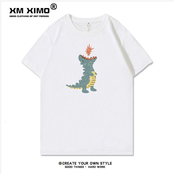 

mini dinosaur short sleeve t-shirt men's ins summer trend bottom coat handsome loose casual half upper garment, White;black