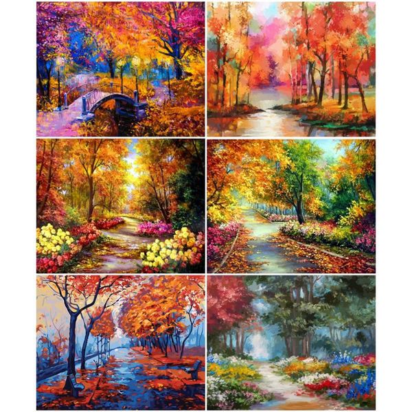 

paintings azqsd diy paint by numbers autumn scenery home living room art craft coloring 40x50cm forest decoration