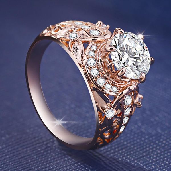 

wedding rings for women classical forever rose gold color rhinestones ring jewelry engagement anillos mujer, Slivery;golden
