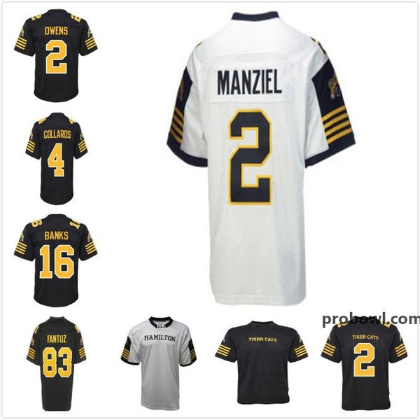 2018 Novo fornecedor masculino/feminino/juvenil Canadá Hamilton Tiger Cats #2 Johnny Manziel possui Collaros Banks #83 Fantuz Football Jersey White