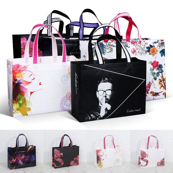 

storage bags flower print folding shopping bag tote non-woven fabric eco handbag travel grocery clothing packaging
