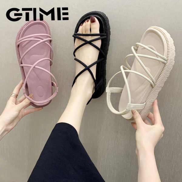 

sandals 2021 flat women shoes gladiator open toe non-slip soft female casual roman women's platform #sjpae-111, Black