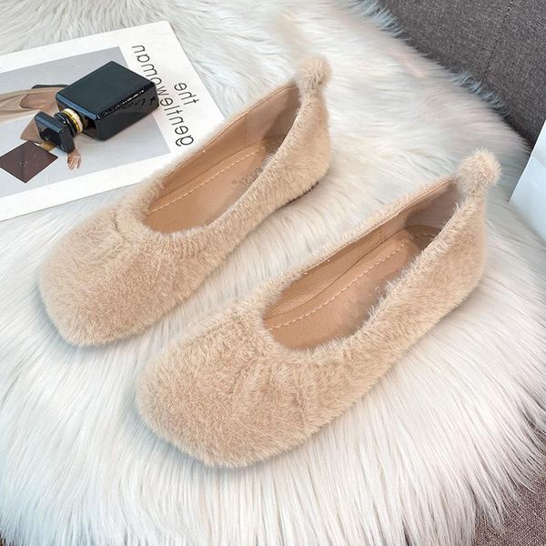 

boots winter 2021 autumn flat bottom mink women's versatile fur shoes for and with plush, Black