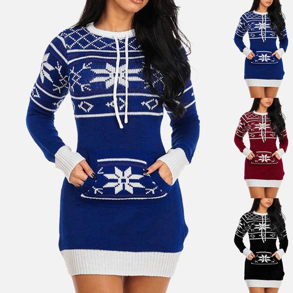 

2021 autumn winter christmas pocket sweater dress women, White;black