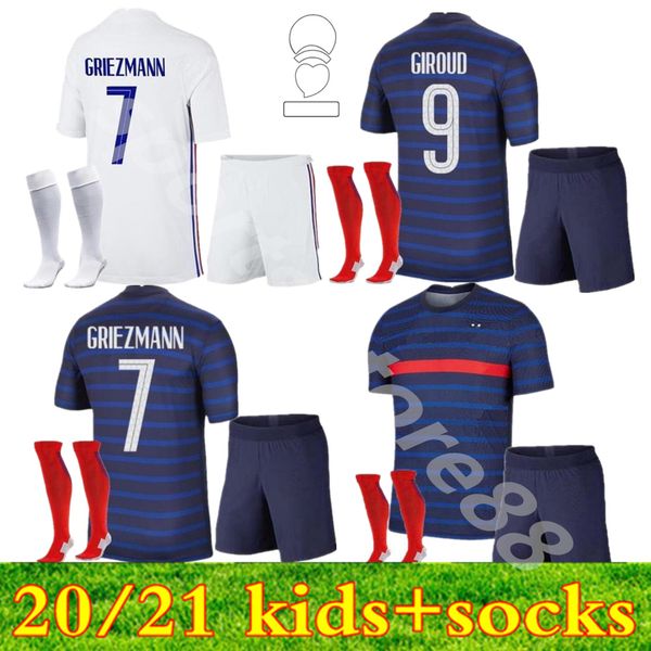 

kids france 2 star mbappe soccer jerseys child kits griezmann pogba football shirts 20 21 pavard kante boys full set uniform, Black;yellow