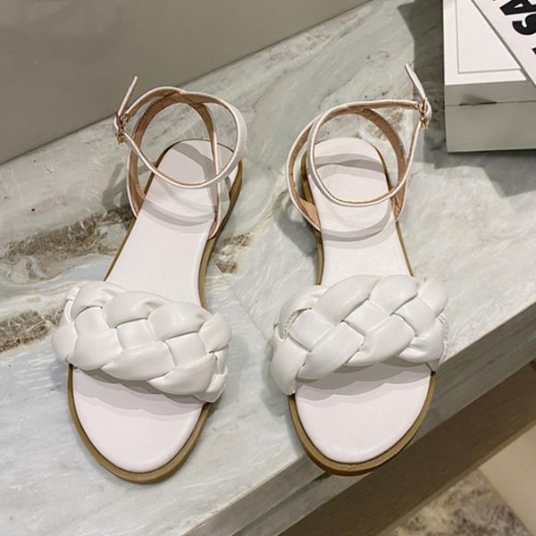 

sandals women 2021 fashion summer weave buckle strap shoes ladies flat with slides lady outside woman slippers, Black