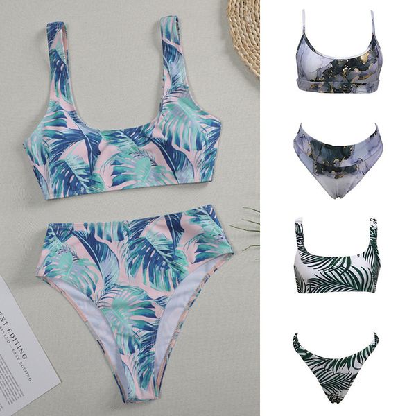 

high 2021 waist bikini split print swimsuit for women, White;black