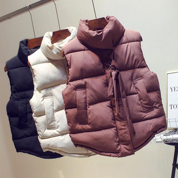 

women's vests 2021 sleeveless women vest winter short paragraph cotton padded jacket female veats collar plus size, Black;white