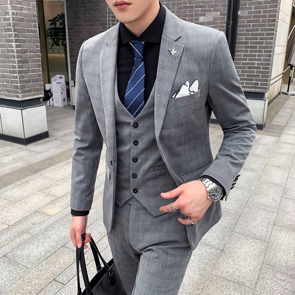 

men's suits & blazers intelligent causal thin irregular solid color striped suit three pieces korean ensemble young groomsmen wedding h, White;black