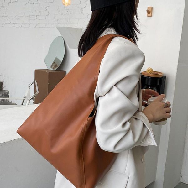 

solid bucket large capacity tote bag women vintage soft surface open pu women's korean fashion shoulder bags woman 2021 cross body