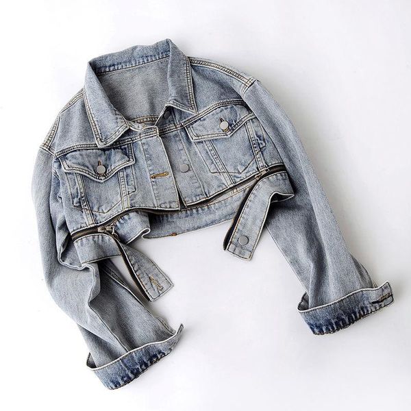 

women's jackets women zipper short denim female loose casual outerwear jeans coat girls vintage washed jean 2021 spring, Black;brown