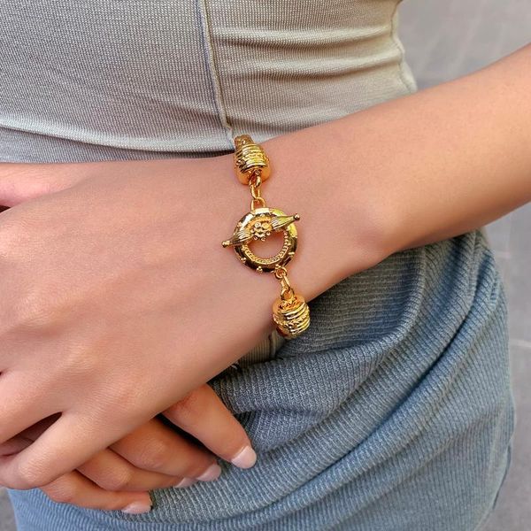 

european and american vintage buckle bracelet personalized hip hop ins design ornament fashion link, chain, Black
