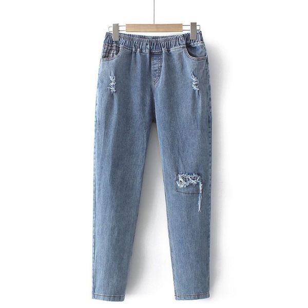 

women's jeans 2021 fashion rippde women high waist straight denim mom pants baggy washed blue casual female cotton