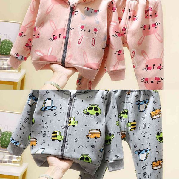 

children clothing sets autumn winter kids outfits set baby clothes for girls boys animal car hooded jacket +pants 2pcs 0-5years c0225, White