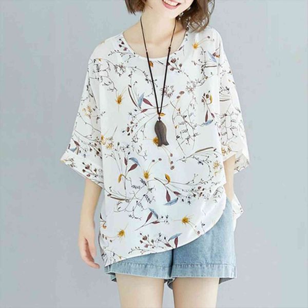 

floral chiffon summer women shirts plus size clothing batwing sleeve vintage white shirt ladies loose casual