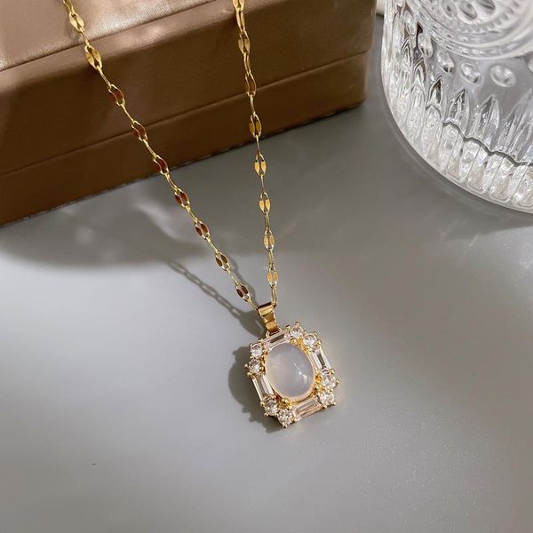 

pendant necklaces lovelink square opal transparency zircon necklace shiny full gift for girl fine accessories, Silver