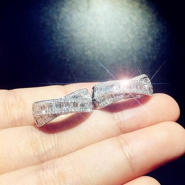 

wedding rings exquisite silver color white zircon bow engagement ring luxury band valentine's day jewelry lover's gifts, Slivery;golden