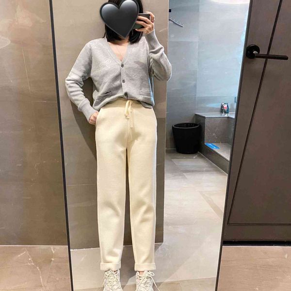 

8883 children's thick knitted sweat women's loose contrast color thin harlan pipe pants six colors, White;black