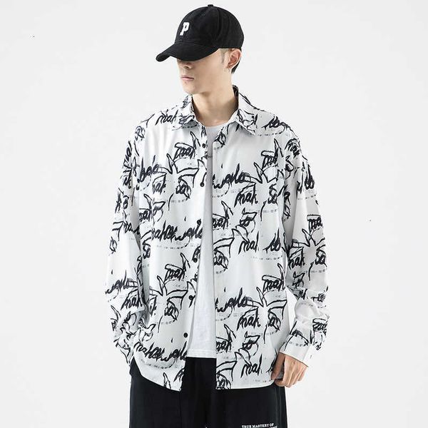 

men's polos brand spring autumn long sleeves flannel collar black korea style print shirt for clothes ldld, White;black