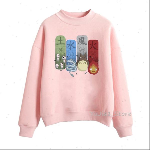 

funny womens totoro spirit away pink hoodies women anime harajuku miyazaki hayao cartoon print winter jumper clothes top, Black