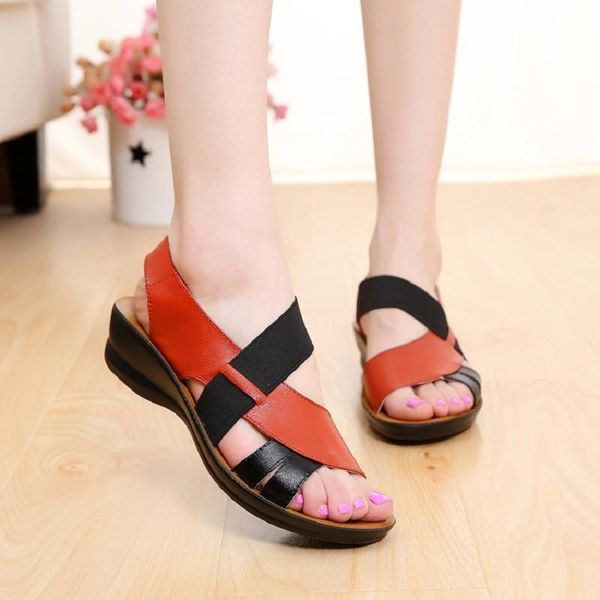 

women sandals 2021 summer fashion leather flats mother woman casual comfortable soft bottom plus size, Black