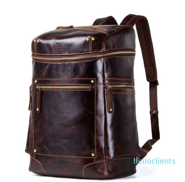 

men's backpack genuine leather backpacks large capacity travelling bags casual fashion retro european and american style travel bag