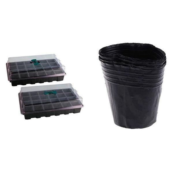 

planters & pots promotion 10 pcs 24 grow trays with humidity dome and cell insert-propagator 100 planting plastic box garden bag