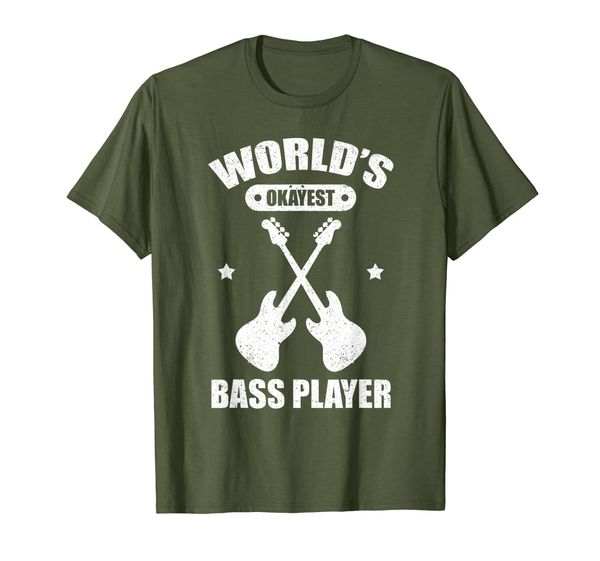 

world's okayest bass guitar player: funny music lover shirt, White;black