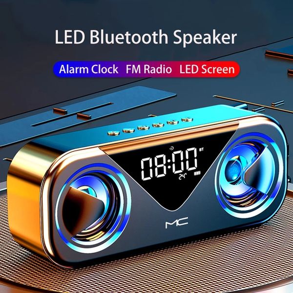 Tragbare Bluetooth-Lautsprecher, kabelloser LED-Wecker, Soundbar, USB, TF, AUX, Computer-Lautsprecher, FM-Radio, Musik-Soundbar für PC-Musik