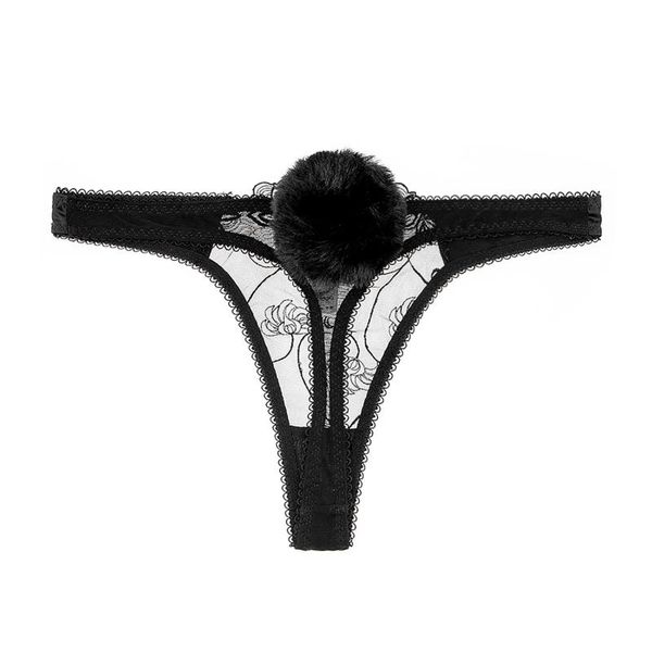 

women's panties varsmiss embroidered mesh lace thong detachable tail ladies, Black;pink