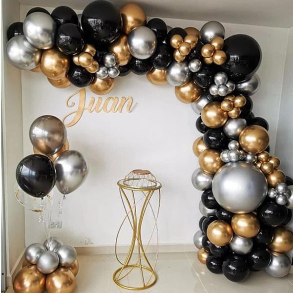

party decoration 110pcs black gold silvery balloon arch garland kit chrome latex globos wedding birthday 2021 year decor