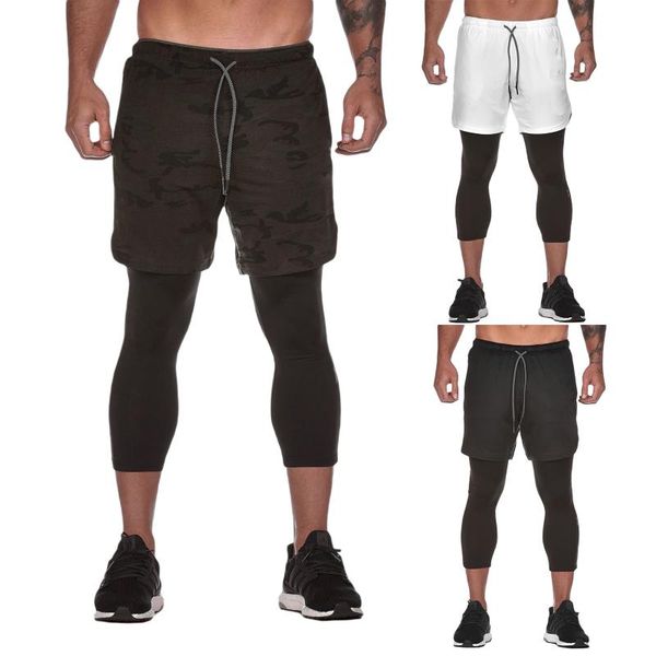 

running pants autumn double-layer trousers male large size multi-pocket mesh camouflage training five-point, Black;blue