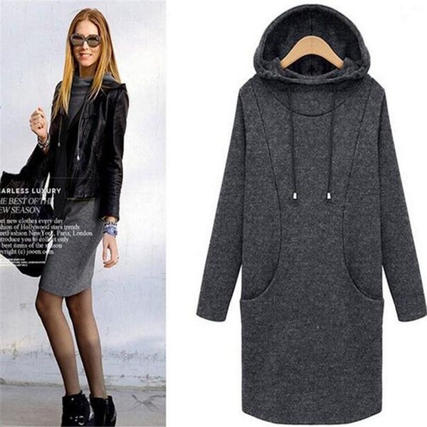 

women's hoodies & sweatshirts 2021 women autumn winter warm hoodeies long sweatshirt fashion solid casual pullover plus size xs-6xl fit, Black