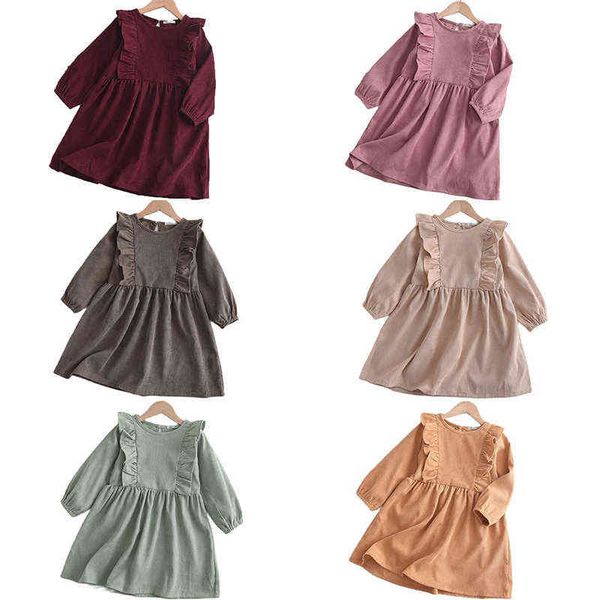 

girls spring and autumn clothing 2021 new fashion children's long-sleeved casual dress children's solid color clothing 3-7y g1215, Red;yellow