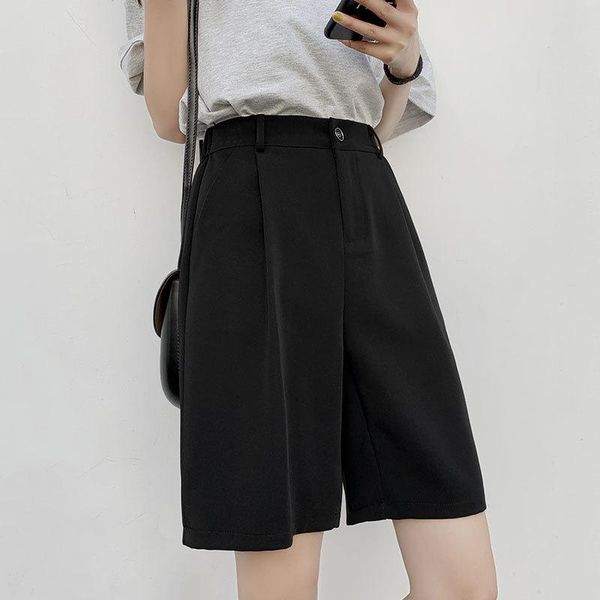 

women's pants & capris net red chiffon women 2021 style loose straight high waist slim suit five points fashion summer thin section, Black;white
