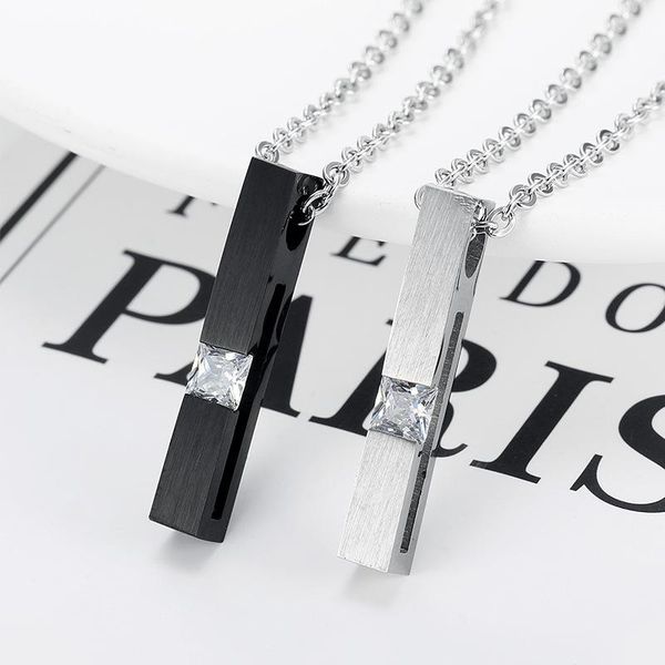 

pendant necklaces fashion rectangle men zircon necklace classic stainless steel chain for jewelry gift, Silver
