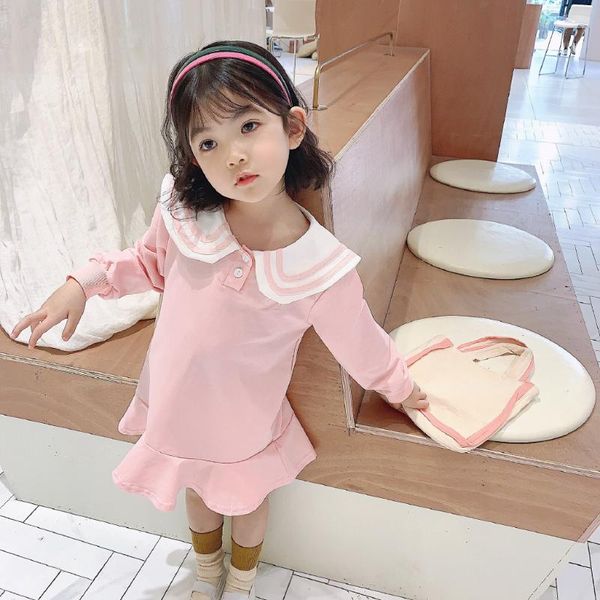 

girl's dresses sweet baby girls pink long sleeve dress, Red;yellow