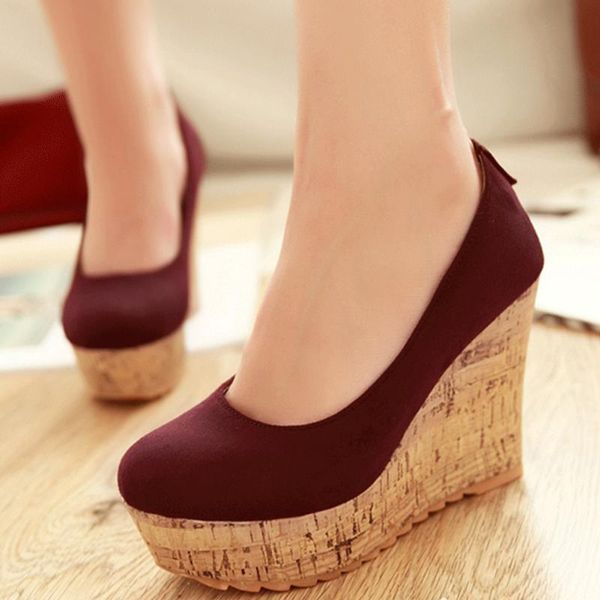 

dress shoes sarairis high heels big size 43 slip on elegant office lady platform comfortable wedges heeled women pumps, Black