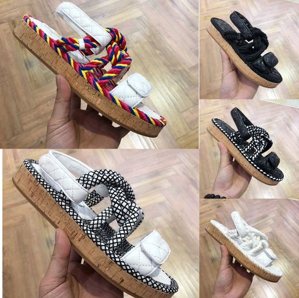 

women sandals rope strappy white black real leather sandal designer flat slides summerÂ beach open toe shoes 35-40