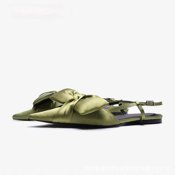 

sandals bowknot pointed toe flat shoes buckle strap ladies single casual summer party women, Black