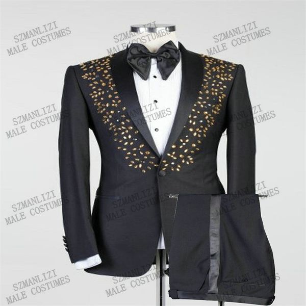 

men's suits & blazers luxury 2-piece men crystal wedding tuxedos party slim fit formal business for man peaked lapel blazer suit g, White;black