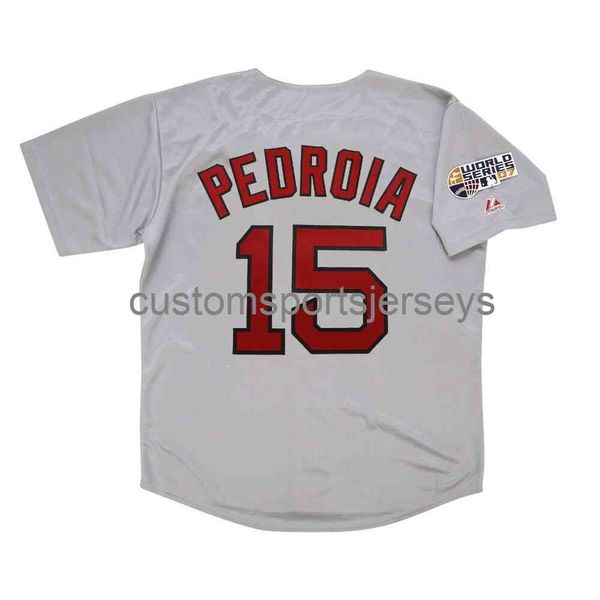 New Dustin Pedroia 2007 Grey Road World Series Jersey XS-5XL 6XL Camisas de beisebol costuradas