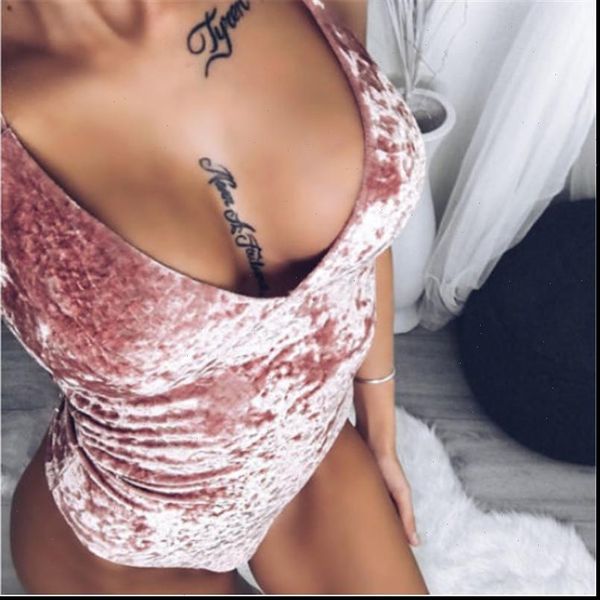 

bodysuit v neck women romper sleeveless bodycon velvet skinny, Black;white