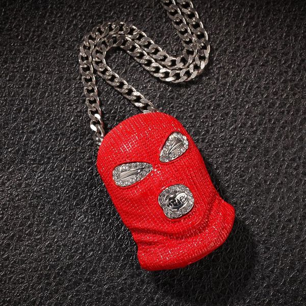 

mens iced out hip hop chain pendants luxury designer jewelry men statement necklace big pendant fashion charms hiphop red mask horror hood, Silver