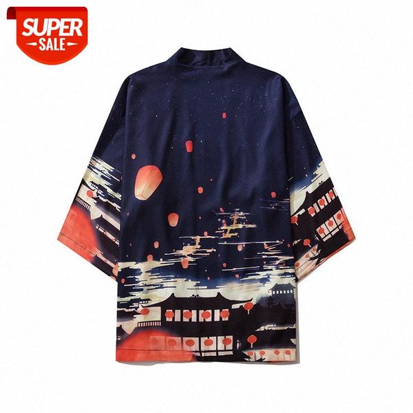 

chinese style kongming lantern 3d printing loose three-quarter sleeves hanfu dao robe japanese couple shirt jacket #ap3n, White;black